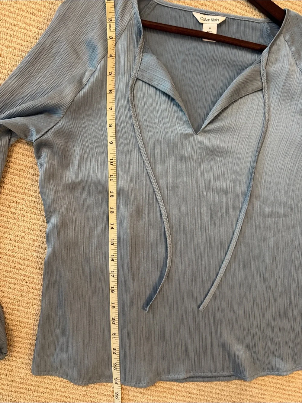 Calvin Klein Dusty Blue V-Neck Long-Sleeve Blouse - Picture 6 of 7